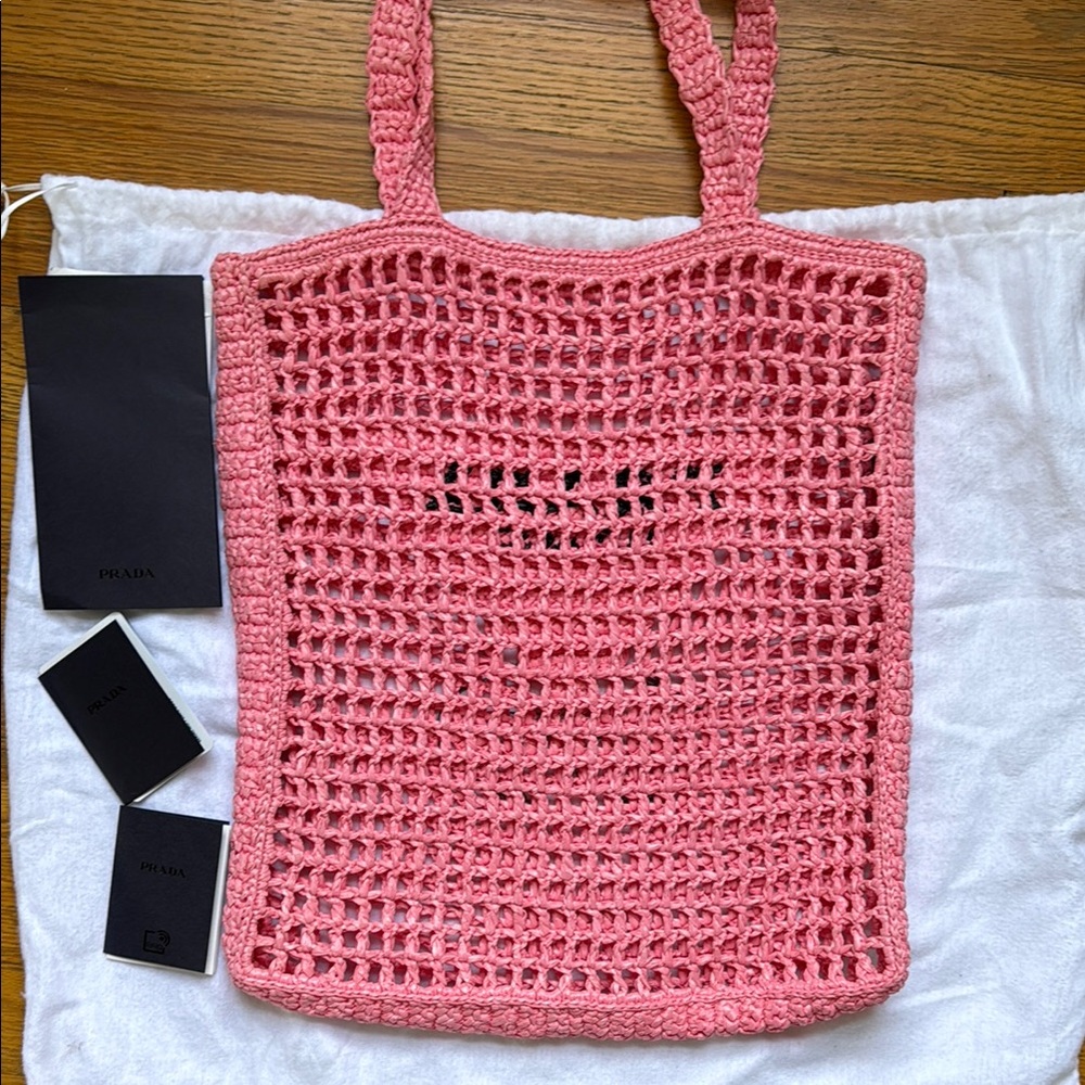 Prada Pink Crochet raffia petal Tote Bag - Picture 6 of 8
